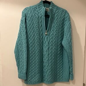 Aran Crafts Teal Cable Knit Sweater